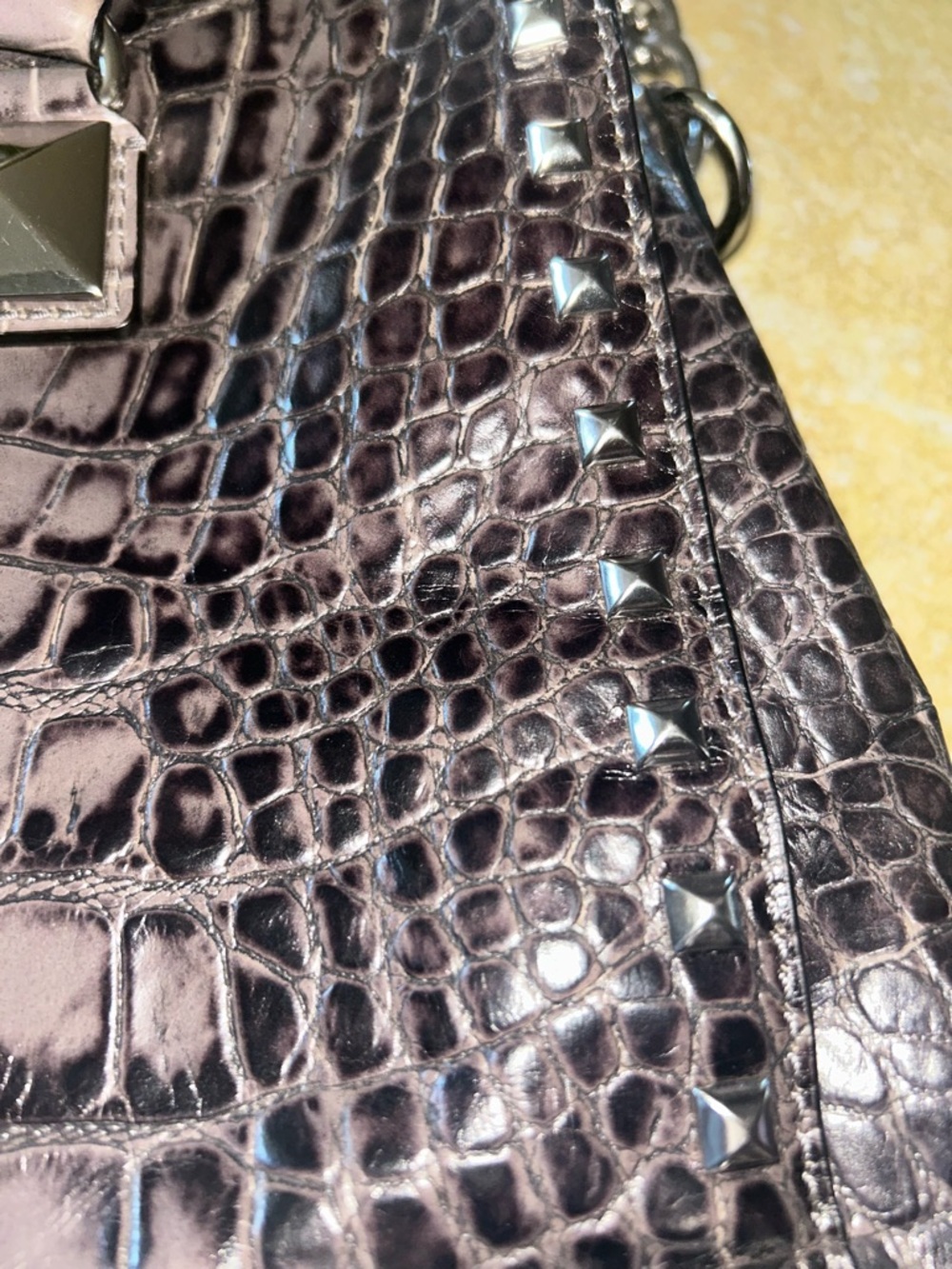 Michael Kors Hamilton Grey Crocodile Embossed with Studs - Picture 8 of 9